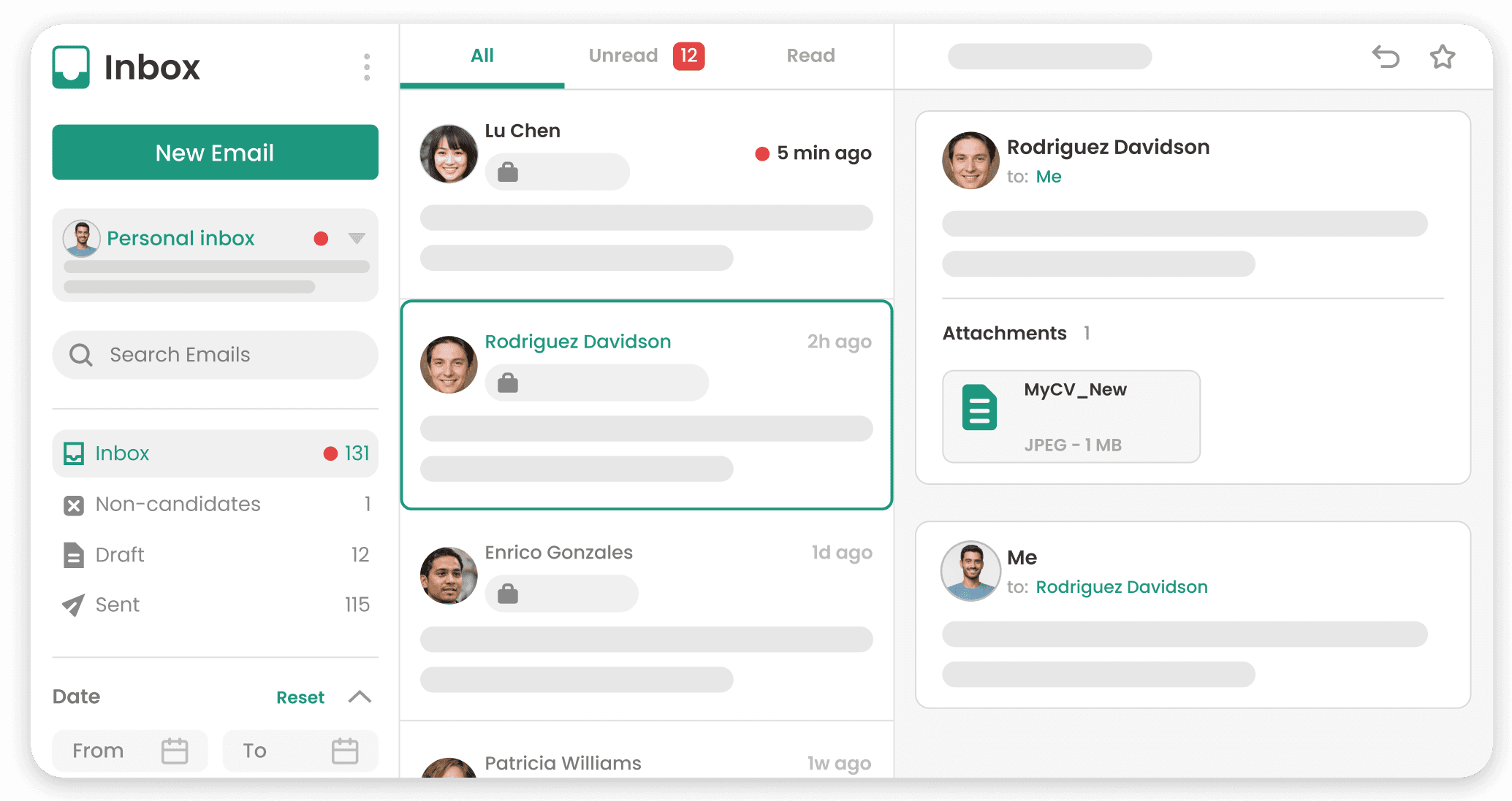 Integrated inbox for email communication with candidates